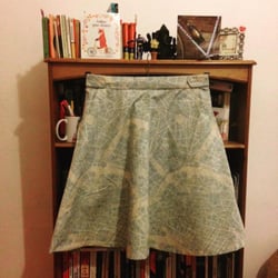 The Edinburgh Sewcial Club - Lovely A line skirt with fab draping and waistline detailing. The fabric is a printed map of Paris!