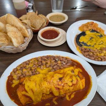 Padilla's Mexican Kitchen - Carne Adovada (Mon-Wed only) burrito dinner with red chili, all beans.  Cash only place! - New Mexican Cuisine Near Me - Albuquerque, New Mexico