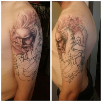 Breakthrough Tattoo - Gods face and the clouds over Michal was the second session - Tattoo Near Me - Upland, California Breakthrough Tattoo - Gods face and the clouds over Michal was the second session - Tattoo Near Me - Upland, California