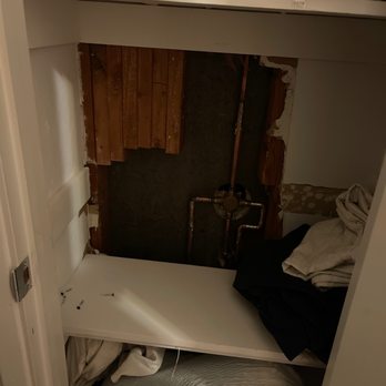 Genesis Landscape and Hardscape Brothers - Linen closet wall which he never finished after he removed the drywall to do the plumbing - Masonry/Concrete Near Me Genesis Landscape and Hardscape Brothers - Linen closet wall which he never finished after he removed the drywall to do the plumbing - Masonry/Concrete Near Me