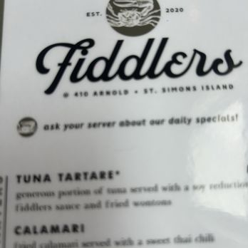 Fiddlers - Menu pic - Seafood Near Me - St. Simons, Georgia