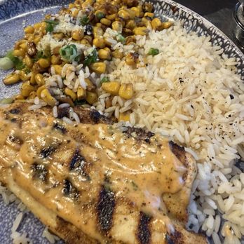 California Fish Grill - BRANZINO (SEA BASS) , WHITE RICE, and FIRE ROASTED STREET CORN - Seafood Near Me - El Segundo, California