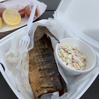 Cedar Key Fish & Oyster - fish and coleslaw in a styrofoam container - Seafood Markets Near Me - Homosassa, Florida
