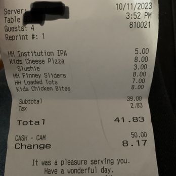 Finney's Crafthouse - Camarillo - Receipt - New American Near Me - Camarillo, California