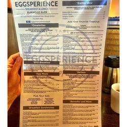 Eggsperience - Menu @ Eggsperience.Elmwood Park, IL Breakfast Lunch Brunch.One of Locations.Big Clean Place Fest Nice Service Good Food.Cool!