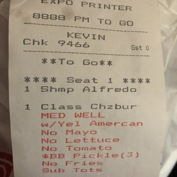 Kickback Jack's - ticket attached to bag - American Near Me - Wilmington, North Carolina Kickback Jack's - ticket attached to bag - American Near Me - Wilmington, North Carolina