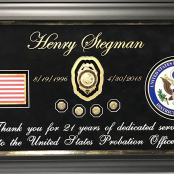 Frames by Farr - Retirement badge Framed with five year pins. - Framing Near Me - Las Vegas, Nevada Frames by Farr - Retirement badge Framed with five year pins. - Framing Near Me - Las Vegas, Nevada