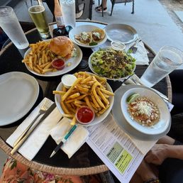 Burger and fries, Caesar Salad, tacos Burger and fries, Caesar Salad, tacos