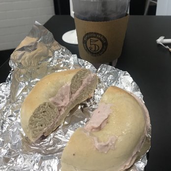 5 Borough Bagels - Plain bagel + strawberry cream cheese + lavender lemonade - Coffee & Tea Near Me - Clive, Iowa
