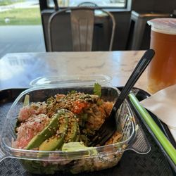Poké Bar - Peachtree - Medium a la carte spicy tuna, crab, avocado spring mix lycee black tea with lychee jellies delicious