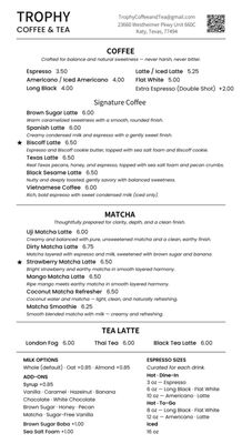 Menu photo 1 Trophy Coffee & Tea Katy, TX