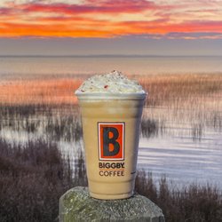 BIGGBY COFFEE - Snow Mint Mocha Latte with Sunrise over Lake Michigan