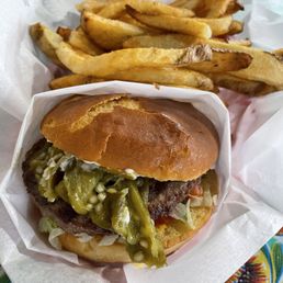 Best green chili burger and fresh French fries in town ...
