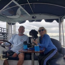 Cruise Palm Beach - Cruise Palm Beach's Captain Richard, Maureen and 4-legged Captain Jack.