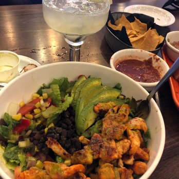 Sol Y Luna Latin Cantina - Mexican chopped salad with chicken and peach/mango margarita (happy hour menu) - Bars Near Me - Myrtle Beach, South Carolina Sol Y Luna Latin Cantina - Mexican chopped salad with chicken and peach/mango margarita (happy hour menu) - Bars Near Me - Myrtle Beach, South Carolina