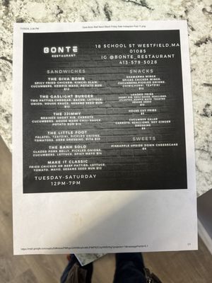 Menu photo 2 Bonte Restaurant Westfield, MA