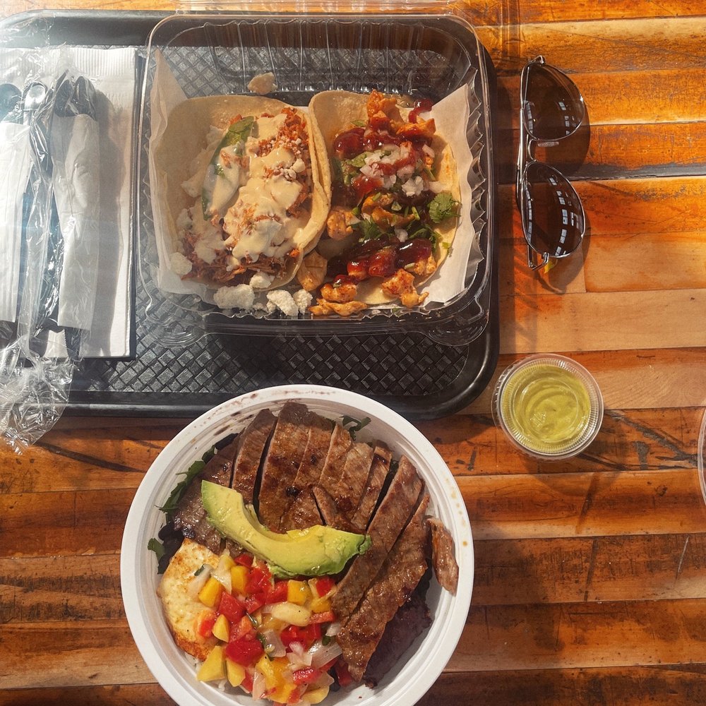Hawaiian taco, Tinga taco, Mexican bowl Hawaiian taco, Tinga taco, Mexican bowl