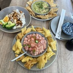 Teriyaki Bowl, Serrano Ahi Poke, Baja Shrimp Ceviche