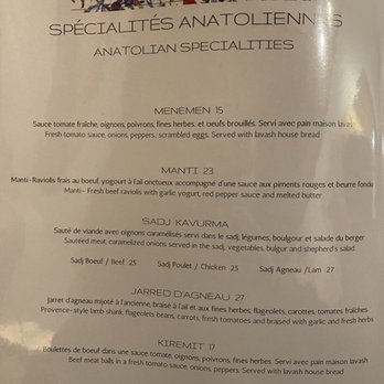 Avesta - Menu (Entree specialties) - Turkish Near Me - Montreal, Quebec