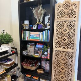 Bookshelf of books and games