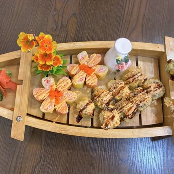 A Go Go Sushi and Ramen - Left to right SR 17 Spring Fling Roll, SR 29 Ninja Roll, SR 34 Gun Powder Roll - Sushi Bars Near Me - Round Rock, Texas A Go Go Sushi and Ramen - Left to right SR 17 Spring Fling Roll, SR 29 Ninja Roll, SR 34 Gun Powder Roll - Sushi Bars Near Me - Round Rock, Texas