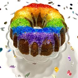 Exquicyd Cakes - Cinnamon coffee cake with glaze and rainbow flakes!