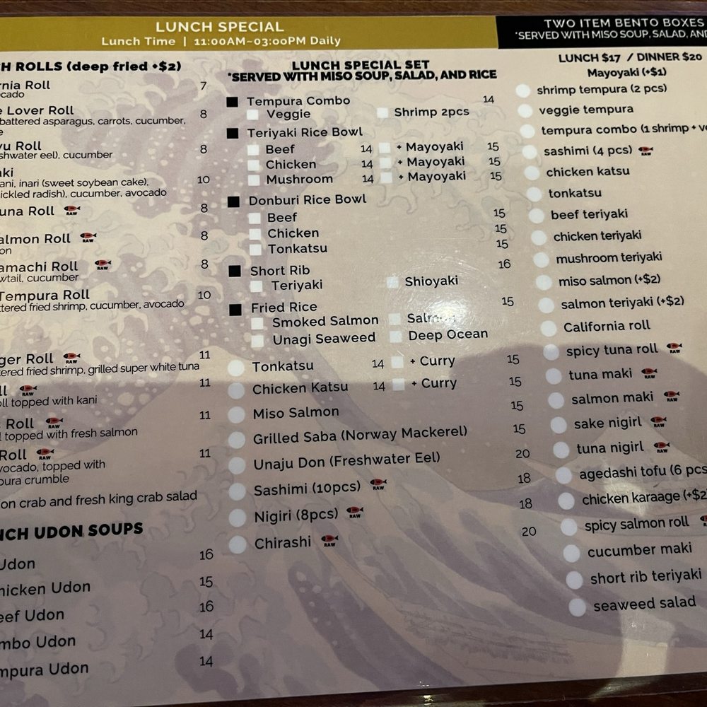 Kaoru Sushi - Lunch Special and Two Item Bento Box menu at Kaoru Sushi in the Pacific East Mall in Richmond. - Japanese Near Me - Richmond, California Kaoru Sushi - Lunch Special and Two Item Bento Box menu at Kaoru Sushi in the Pacific East Mall in Richmond. - Japanese Near Me - Richmond, California