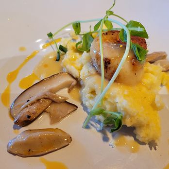 Roots95 - Scallop with polenta and shitake mushrooms. - New American Near Me - Johnston, Iowa