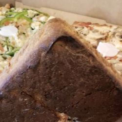 Half her order was pepperoni mushroom and black olives. And the other half, was veggies. Broccoli onions cauliflower and green peppers.