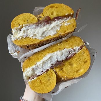 B&B Bagels - Egg everything with cream cheese and bacon - American Near Me - North Arlington, New Jersey B&B Bagels - Egg everything with cream cheese and bacon - American Near Me - North Arlington, New Jersey