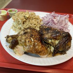 Fire & Chicken - Half chicken with red onion, salad, and fried rice