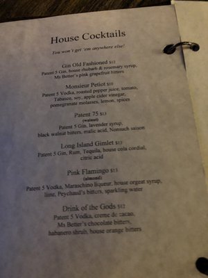 Menu photo 1 Patent 5 Distillery Winnipeg, MB Menu photo 1 Patent 5 Distillery Winnipeg, MB