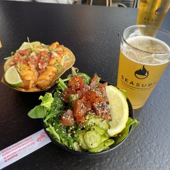 Seasurf Fish - fish tacos and the happy hour poke on greens - Seafood Near Me - San Clemente, California Seasurf Fish - fish tacos and the happy hour poke on greens - Seafood Near Me - San Clemente, California