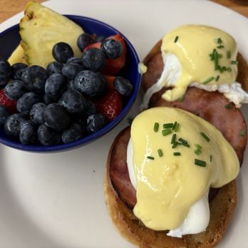 The Morning Fork - Eggs Benedict with fruit - Breakfast & Brunch Near Me - Sacramento, California The Morning Fork - Eggs Benedict with fruit - Breakfast & Brunch Near Me - Sacramento, California