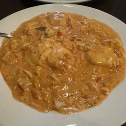 Cheese Ravioli tossed with crab and marinara cream sauce. Cheese Ravioli tossed with crab and marinara cream sauce.