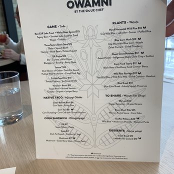 Owamni - Main menu - New American Near Me - Minneapolis, Minnesota