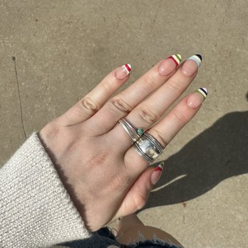 Passion Nails - Fall striped French nails - Nail Salons Near Me - Broken Arrow, Oklahoma Passion Nails - Fall striped French nails - Nail Salons Near Me - Broken Arrow, Oklahoma