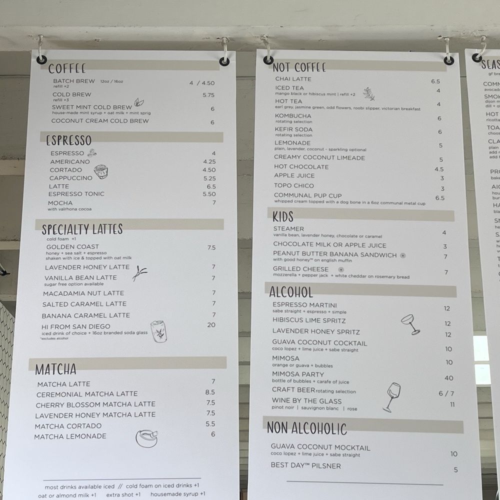 Communal - May 2025 menu - Coffee & Tea Near Me - San Diego, California