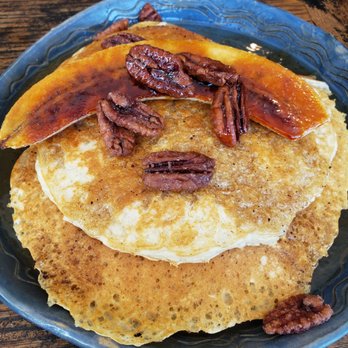 Esther's Kitchen - Buttermilk pancakes with caramelized banana, candied pecan, brown butter maple syrup. - Italian Near Me - Las Vegas, Nevada