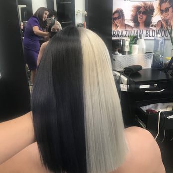 QT Salon - Half black half white hair by Hanna - Hair Salons Near Me - Westminster, California