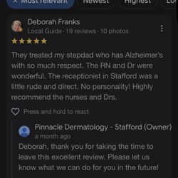 Pinnacle Dermatology- Stafford - This was the review I did in June 2025 complaining about the same Receptionist.