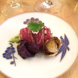 Hoshito - Beef tataki with ume flavored cucumber topped with sake jelly