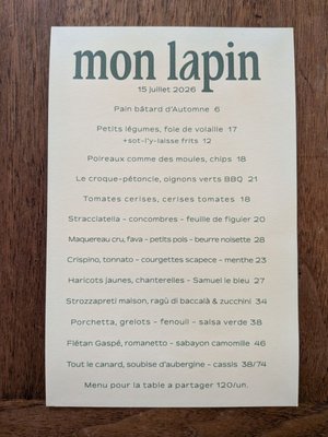 Menu photo 1 Vin Mon Lapin Montreal, QC Menu photo 1 Vin Mon Lapin Montreal, QC