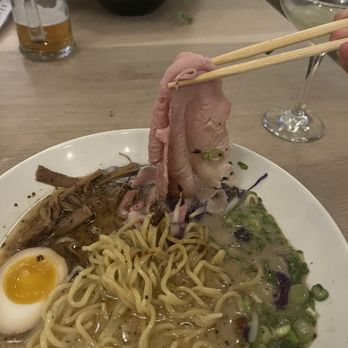 Sazan Ramen - Ma-yu Black with sad little ham slice - Ramen Near Me - Austin, Texas