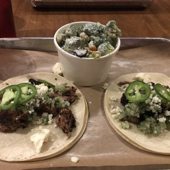 Mabel's BBQ - Beef jalapeño tacos with a side of broccoli peanut salad. - Barbeque Near Me - Cleveland, Ohio