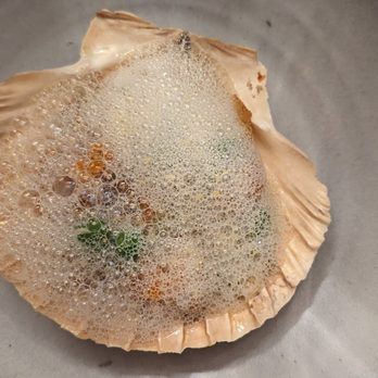 Sepia - So creative and different, roasted scallop with green curry and coconut milk foam. - New American Near Me - Chicago, Illinois