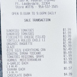 Receipt showing Great Low Prices