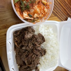 Su's Subs - Bulgogi with steamed rice and a side of kimchi