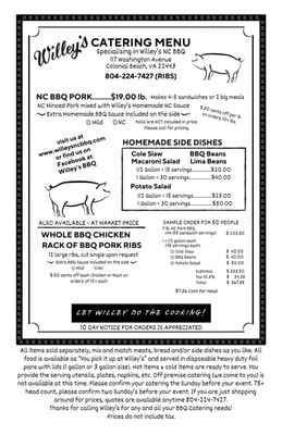 Menu photo 3 Willey's BBQ Colonial Beach, VA