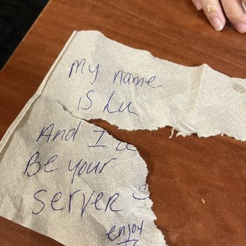 Golden Corral Buffet & Grill - this is the note Lu wrote. It got ripped by accident but here's what it says: "My name is Lu and I'll be your server. Enjoy :)" - American Near Me - O Fallon, Missouri